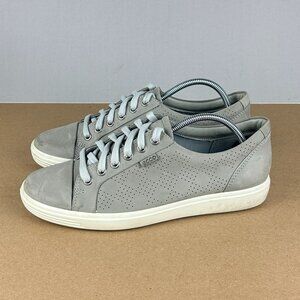 Ecco Soft 7 Perforated Leather Casual Sneakers Womens 9 Gray Low Top Lace Up